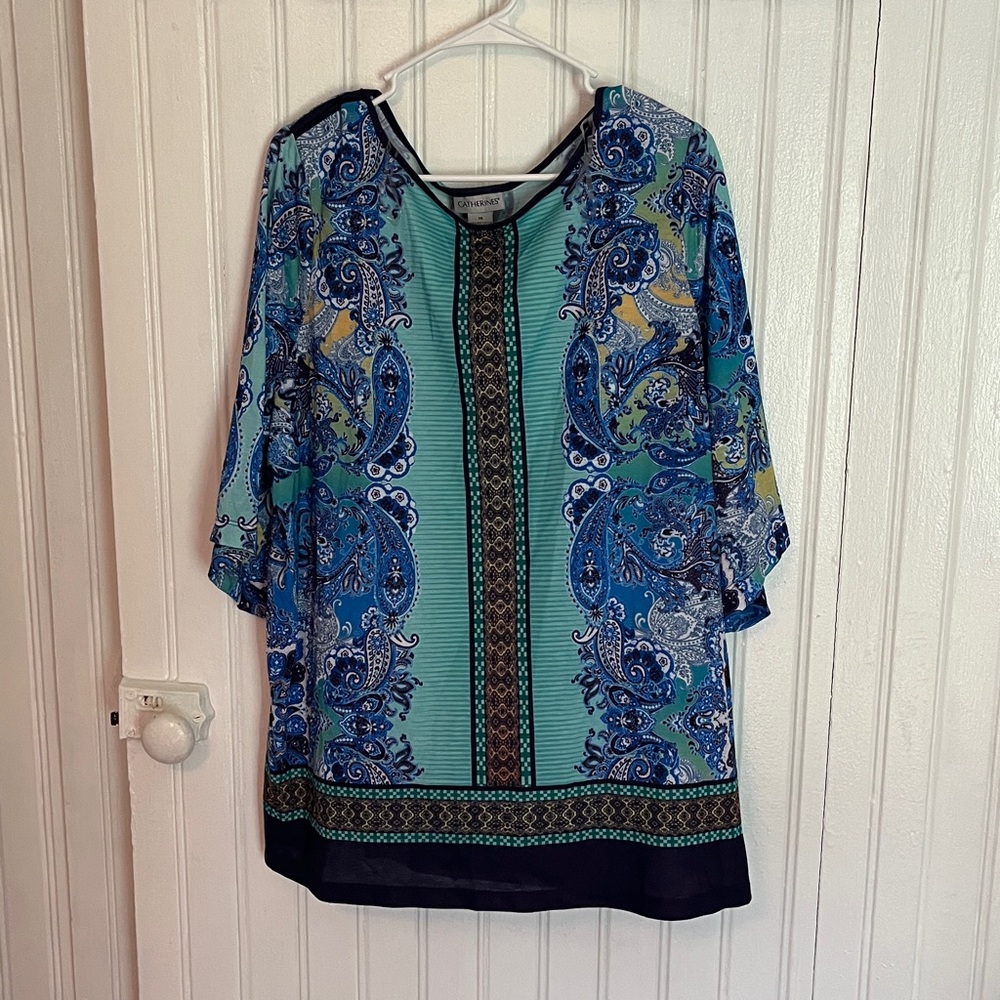 Christopher & Banks Teal and Navy Paisley Top